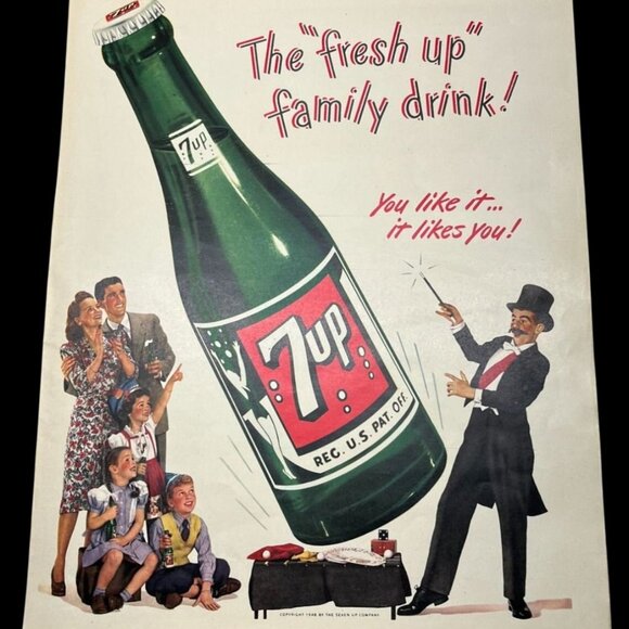 7Up Vintage Print Ad 40s Fresh Up Family Drink Magician Soda Advertisement - Picture 1 of 6